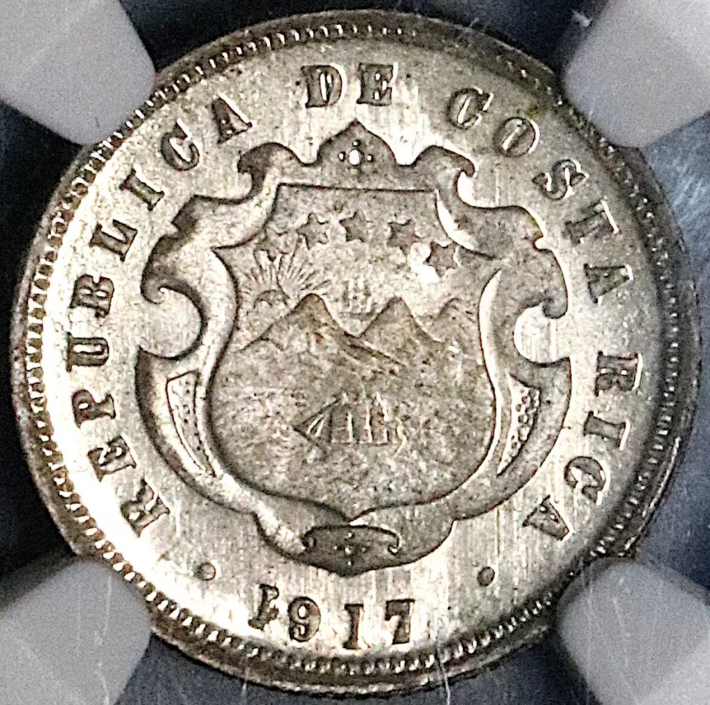 1917 Costa Rica 10 Centavos Silver Coin