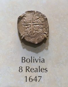 1647 Bolivian 8 Reales silver cob coin from the Potosí mint, National Museum of American History